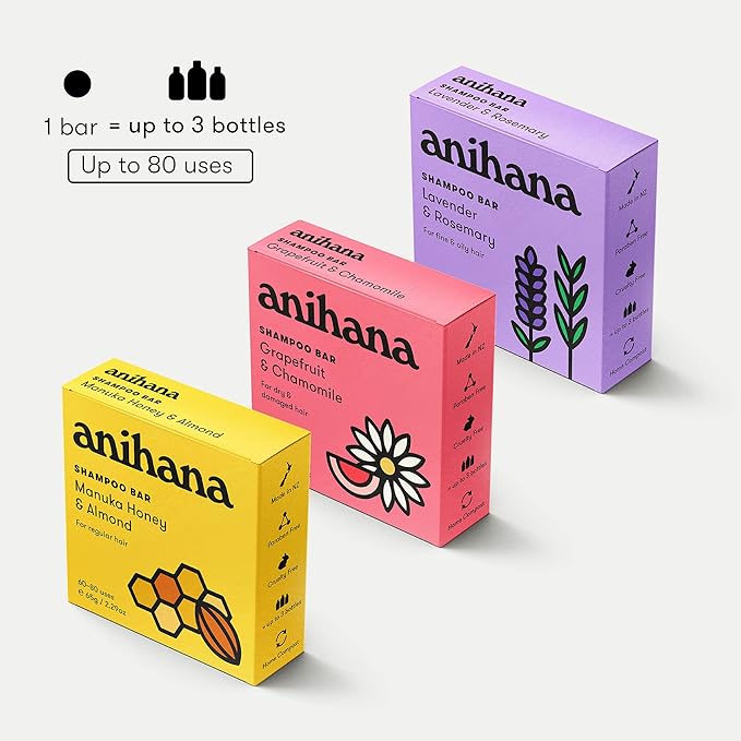 ANIHANA Shampoo Bar for Thin, Fine & Oily Hair Gives Hair Volume & Body, Lightweight, Oil Balancing, No Residue, Natural Healthy Look and Shine Paraben Free, Lavender and Rosemary 2.29 oz