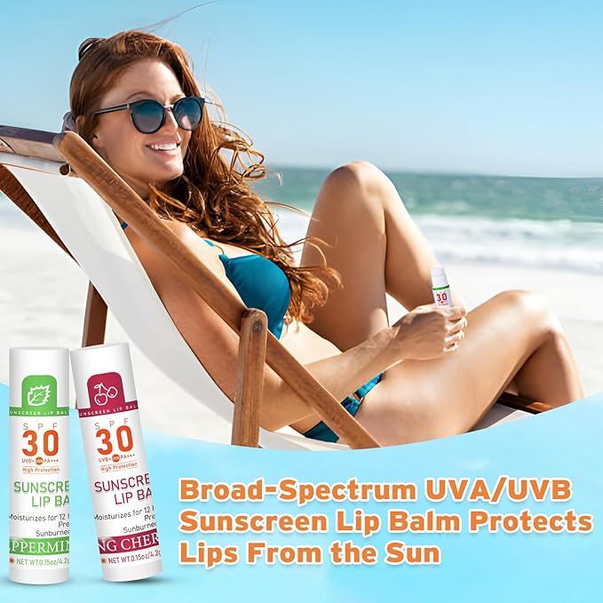 SPF 30 Lip Sunscreen, SPF Lip Balm Travel Size 16 Pack, Hydrating Lip Balm Bulk with Vitamin E and Coconut Oil- 8 Flavors