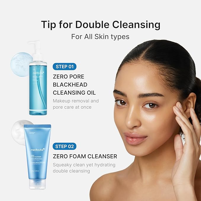 medicube Double Cleansing Duo for Facial Cleansing: Zero Pore Blackhead Cleansing Oil and Zero Pore Clear Blue Capsule Facial Cleanser | Remove Makeup, Blackheads, and Buildups