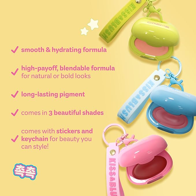 The Crème Shop Kiss & Blush Tinted Lip Balm & Blush, Korean Makeup for Lips & Cheeks, Cute Charm Key Chain, Hydrating, Long Lasting Tint, Aloe, Squalane (Berry Milkshake)