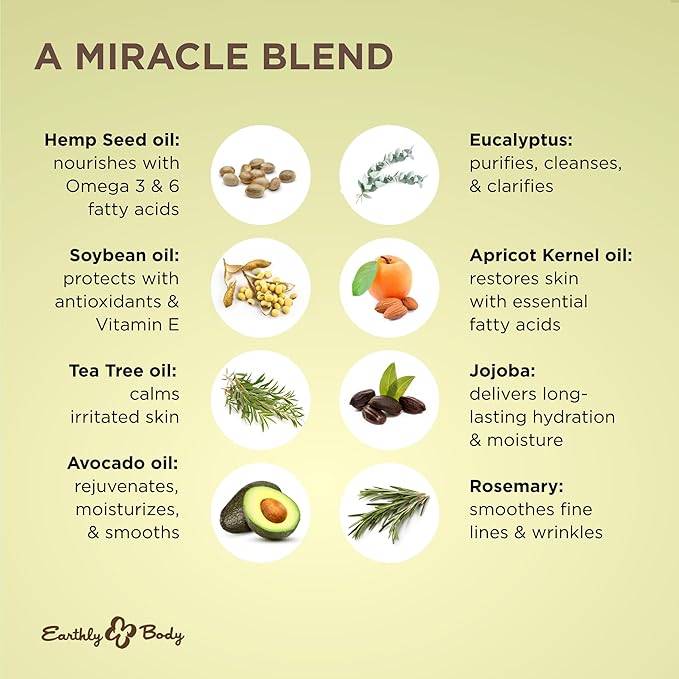 Earthly Body Miracle Oil, 1 fl. oz. - 2 Pack - 100% Natural Tea Tree Oil, Hemp Seed Oil & Vitamin E - Moisturizer, Calms Skin Irritations, Helps Smooth Wrinkles - Gluten Free, 100% Vegan