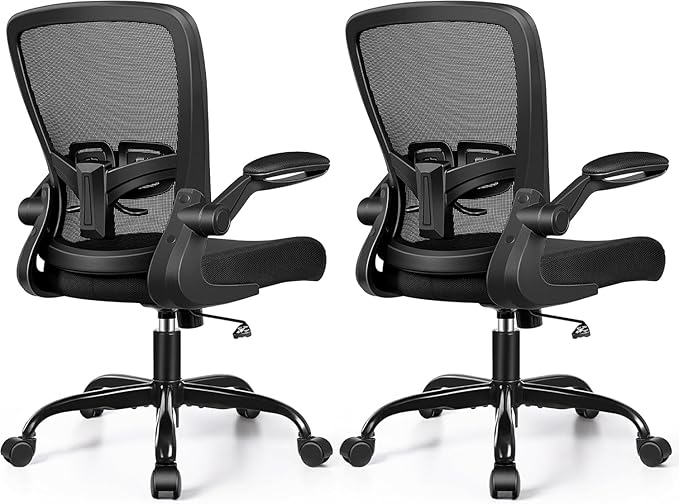 Ergonomic Office Chair 2026 - Mesh Desk Chair with Flip-up Armrests, Adjustable Height and Lumbar, 360° Swivel Comfortable Computer Chairs for Home, Conference Room, Reception, 350lbs, 2 Pack
