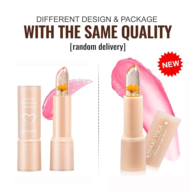 Tinted Lip Balm Flower Lipstick Tinted Lip Gloss Long Lasting PH Lipstick Color Changing Lipsticks Natural Chapstick, Glitter Pink Lip Stick, Purple Flower