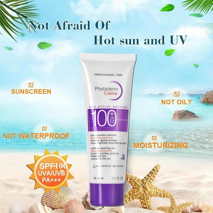 2 Pack SPF 100 Sunscreen for Face, Broad Spectrum UVA UVB Protection Sun Active Defense Cream, Lightweight Moisturizing Daily Face Sunscreen, 80ml / 2.5 fl oz Each