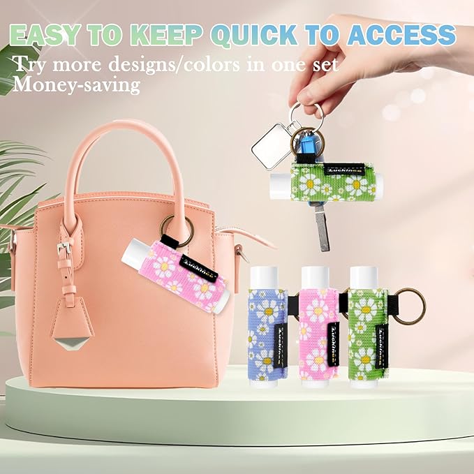 3PCSLip Balm Holder Keychain Lip Gloss Keychain Holder Lipstick Holder Lip Balm Pouch Keychain Compatible with ChapStick, Burt's Bees, Christmas Stocking Stuffers