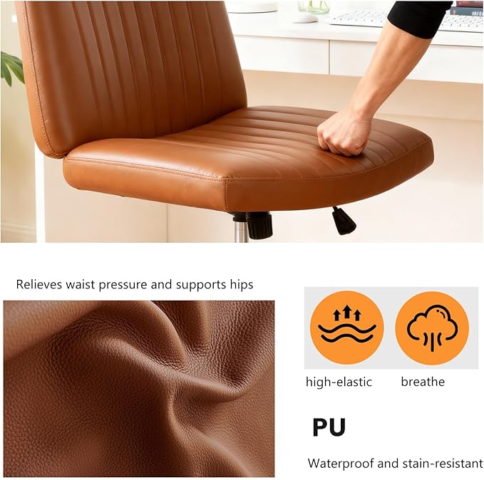 FDW Criss Cross Chair with Wheels Cross Legged Office Desk Modern Swivel Height Adjustable Wide Seat Computer Task Vanity Chair Comfy Fabric Armless Seating for Home Office