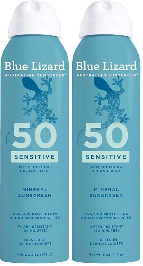 Blue Lizard Mineral Sunscreen Spray, SPF 50+ | Zinc Oxide Formula | Water-Resistant | Dermatologist-Recommended | 5 fl oz Pack of 2