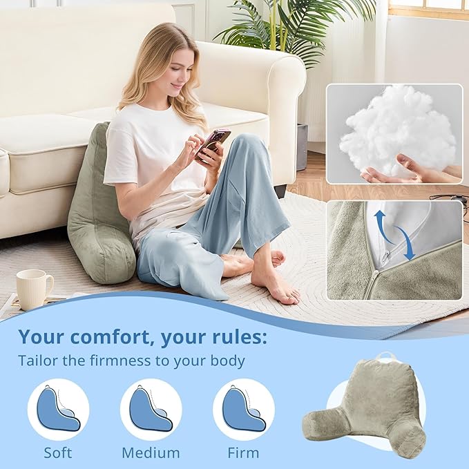 Sasttie Reading Pillow for Sitting in Bed Adult, Back Pillow for Bed Sitting Up, Backrest Back Support Chair Pillow, College Dorm Essentials for Girls and Boys, Linen Standard