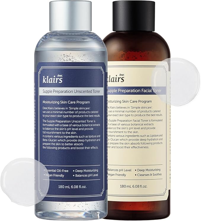 DearKlairs Supple Preparation Toner Set, Soothing, Fast Absorbing, Non-Irritating, Fragrance-Free, Calming, K-Beauty Skincare Routine, Sensitive Skin Friendly