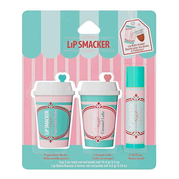 Lip Smacker Holiday Café Balm Trio, Moisturizing Lip Balm Set with Festive Flavors, Collectible Frappe Cup Design, Perfect Holiday Gift for Kids & Lip Balm Lovers