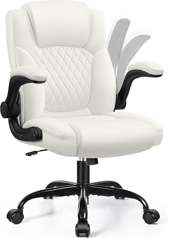 Leather Office Chair, PU Home Computer Desk Chairs with Ergonomic Back Support, 360°Swivel Free，Small Gaming Chair with Wheels and Adjustable Armrests, for Short People Use