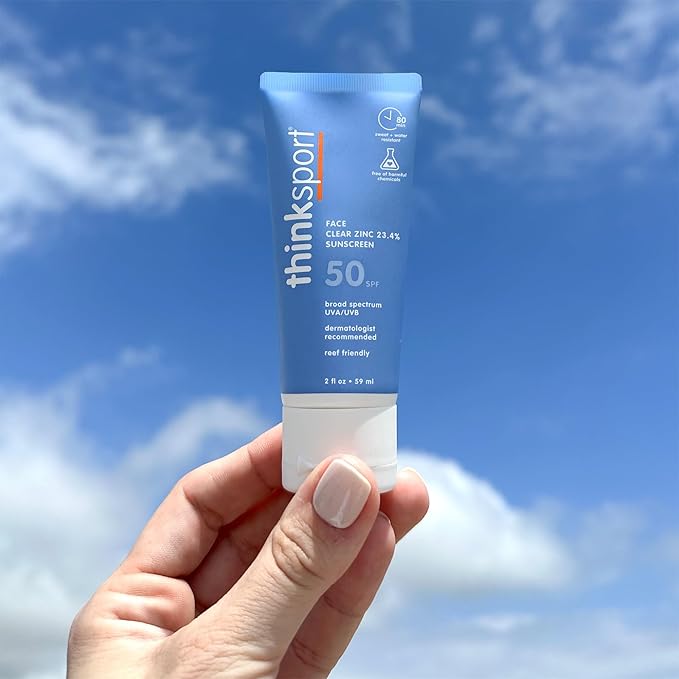 Thinksport SPF 50+ Sunscreen for Face with Clear Zinc Oxide, 2 Fl Oz – Safe, Natural, Water Resistant Face Sunscreen UVA/UVB Sun Protection – Vegan, Reef Safe Sunscreen