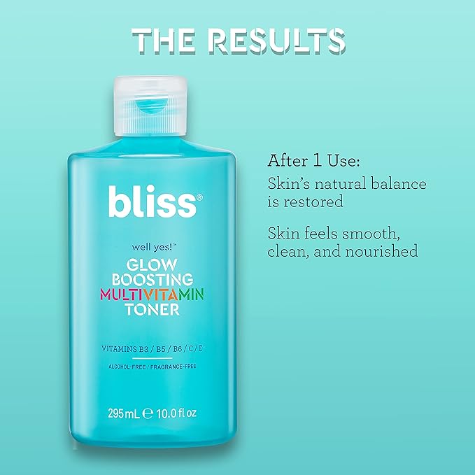Bliss Well Yes! Hydration & Glow Trio - Hydrating Toner, Glow Serum, Night Serum - Brightening, Hydrating, Exfoliating - Clean, Vegan & Cruelty-Free
