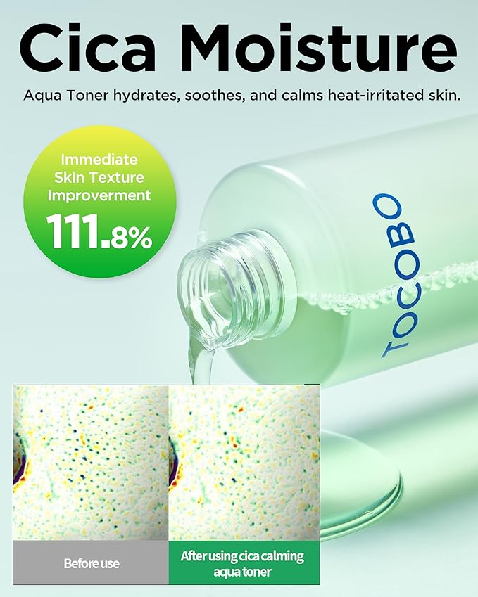 TOCOBO CICA Calming Aqua Toner – Korean Soothing Face Toner with CICA, Hyaluronic Acid & Aloe – Daily Hydration for Sensitive Skin, 24-Hour Moisture, Hypoallergenic pH Balancing Formula, 6.76 fl.oz.