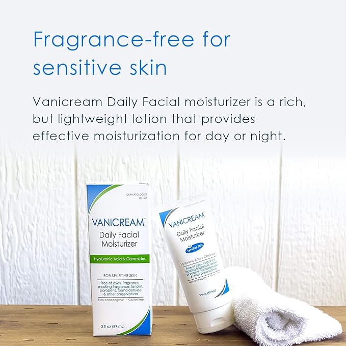 Vanicream Daily Facial Moisturizer With Ceramides and Hyaluronic Acid - Formulated Without Common Irritants for Those with Sensitive Skin, 3 fl oz (Pack of 2)