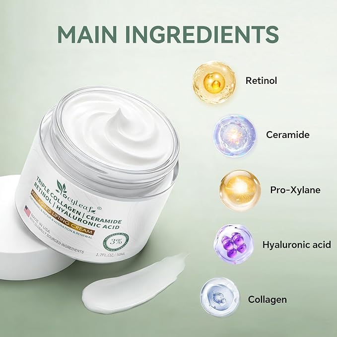 Retinol Cream, Anti-Aging Face Moisturizer, Anti-Wrinkle, Smooth Fine Lines, Hydrating, Collagen, Hyaluronic Acid, Day and Night Skin Care, Suitable for Face and Neck -Made in USA-1.7 fl oz