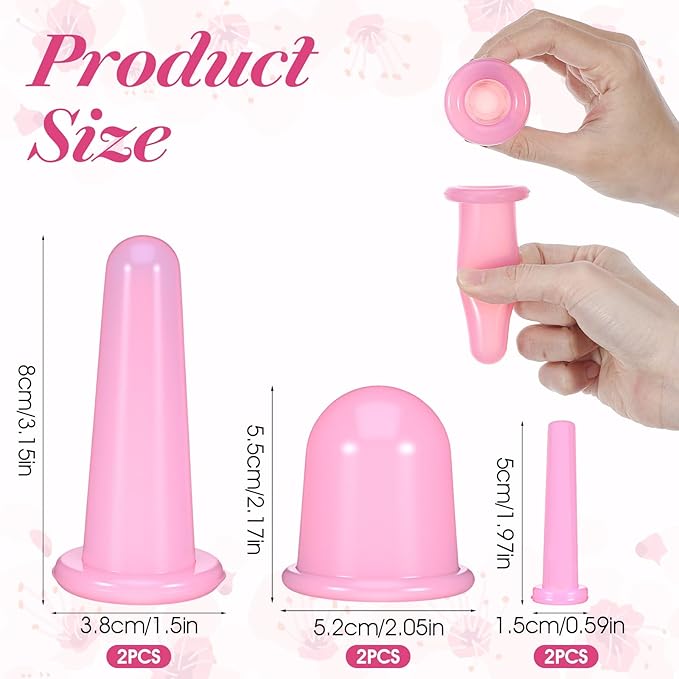 4pcs Face Cups,Facial Suction Cups,Ventosas Faciales,Silicone Anti Cellulite Vacuum Facial Cup for Facs and Neck Eye Massage Beauty Tool,Pink