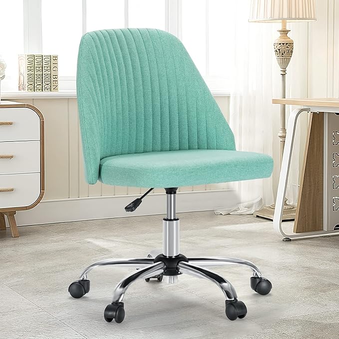 DUMOS Office Chair, Comfy Desk Chair Rolling Vanity Swivel Task Chairs with Wheels, Wide Seating Armless Height Adjustable Computer Chairs for Home,Bedroom,Student,Adults, Green