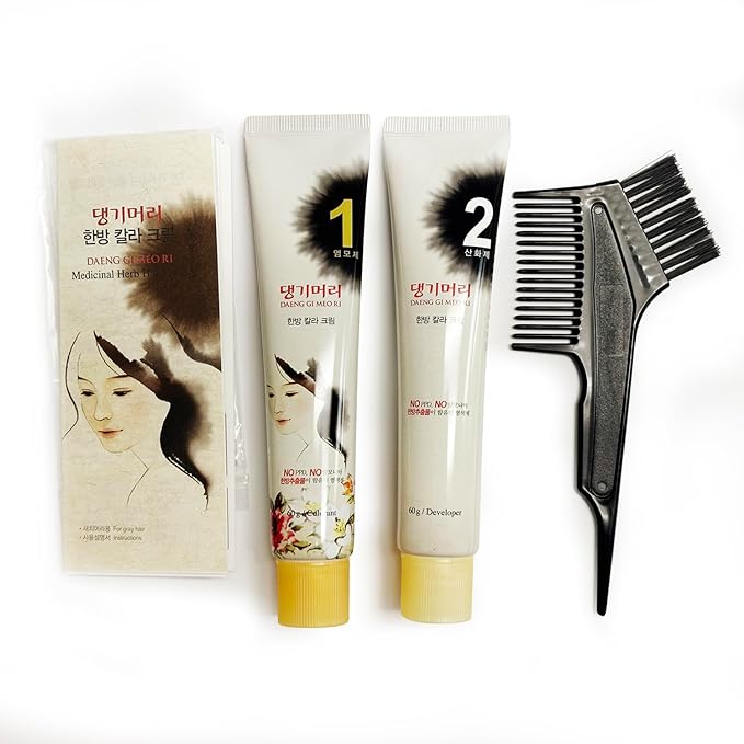 Daeng Gi Meo Ri – Korean Herbal Hair Dye Color Cream [Dark Brown] (2-PACK) - PPD-Free Gray Coverage, Hair Protection, High-Keratin Formula, 5 Oz