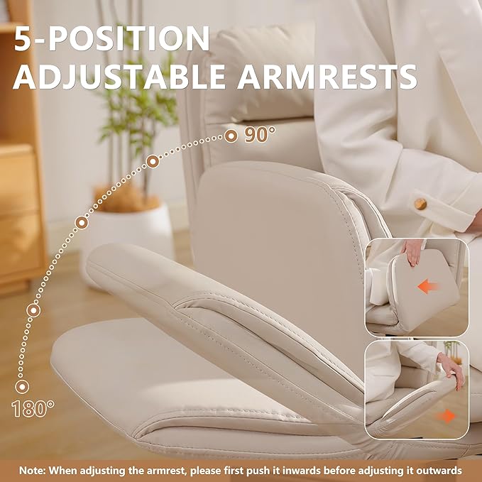 Criss Cross Chair with Flip-Up Arms & Swivel Wheels, Vanity Chair with Adjustable Height & Side Pockets, Comfortable Wide Seat Reclining Computer Office Desk Chairs for Home Office, Make Up, Bed Room