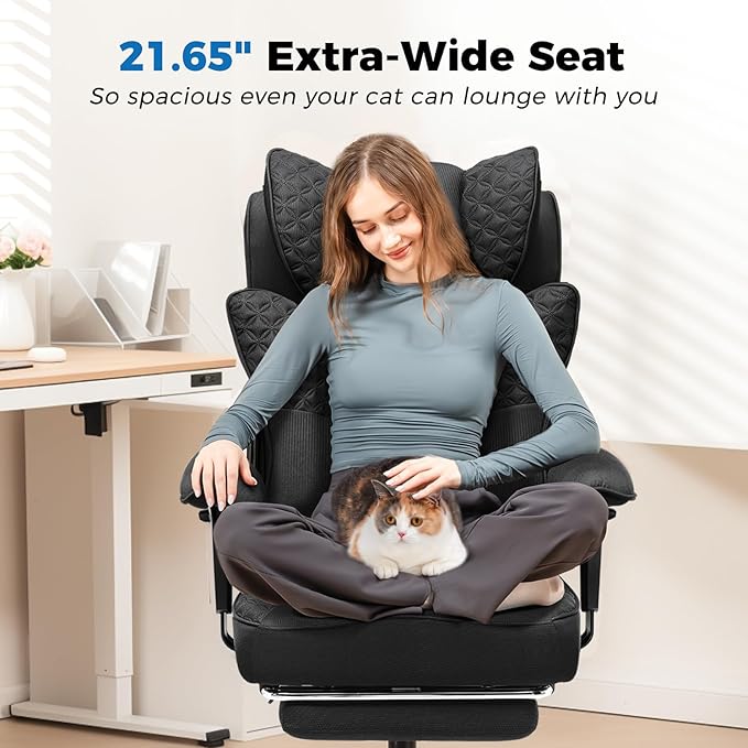 GTPLAYER Big and Tall Office Chair 400LBS Wide Ergonomic Fabric Deluxe Embossing Designed Gaming Chair with Foot Rest,150°Reclining Adjustable Armrests Pocket Spring Back Support and Pillow