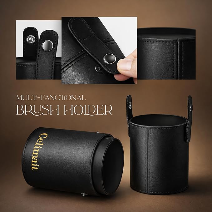Makeup Brushes Set Professional & Beginner Friendly with Uniquely Designed Case, Soft Synthetic Bristles for Foundation Contour Blush Concealer Highlight Blending Eyeshadow, 12Pcs(Dark Black)