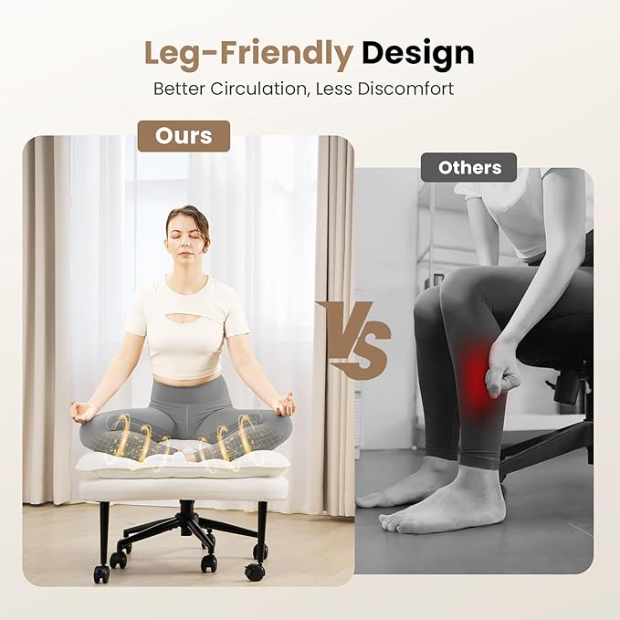 Extra-Wide & Tall Cross-Legged Office Chair – Deeply-Padded Cloud Seat, Ergonomic Back Support, Adjustable Height for ADHD & Meditation, White