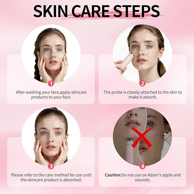 Booster Pro Pink, 4-in-1 Beauty Massager Korean Skin Care,Portable Enhanced Absorption, Radiance, Elasticity, Pore Care | LED Anti-Wrinkle Device,Facial Skin Care