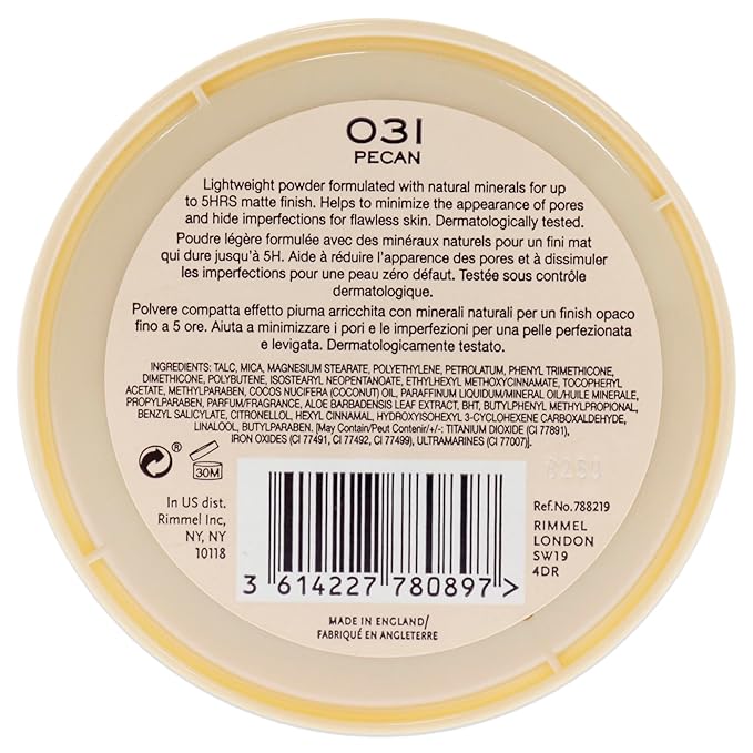 Rimmel London Stay Matte - 031 Pecan - Pressed Powder, Lightweight, High Coverage, Shine Control, 0.49oz (Pack of 2)