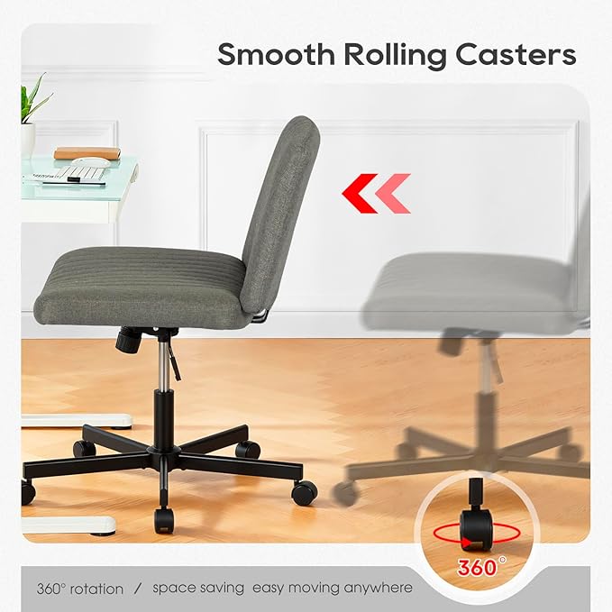 PayLessHere Criss Cross Chair Wide, Armless Office Desk Chair,Backrest Vanity Chair with Wheels 360 Swivel, Height Adjustable for Home Office, Home Office Grey