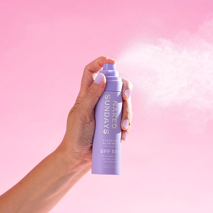 Naked Sundays SPF 50 Hydrating Glow Face Mist - Daily Sunscreen Spray & Makeup Setting Spray with Hyaluronic Acid, Lightweight, Non-Greasy & Hydrating, 2-Pack