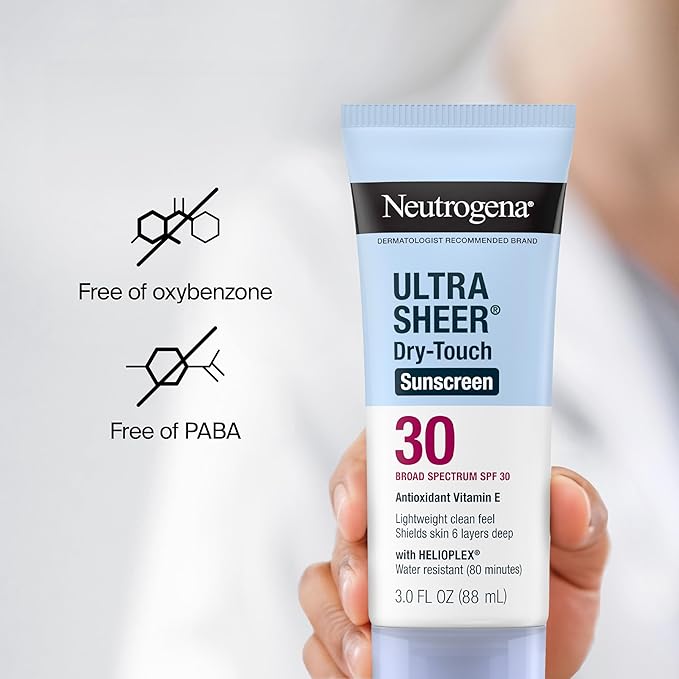 Neutrogena Ultra Sheer Dry-Touch Sunscreen For Face & Body, SPF 30 Broad Spectrum UVA/UVB Protection, Lightweight Water Resistant & Non-Greasy, Travel Size Sunscreen, 3 fl. oz (Pack of 3)