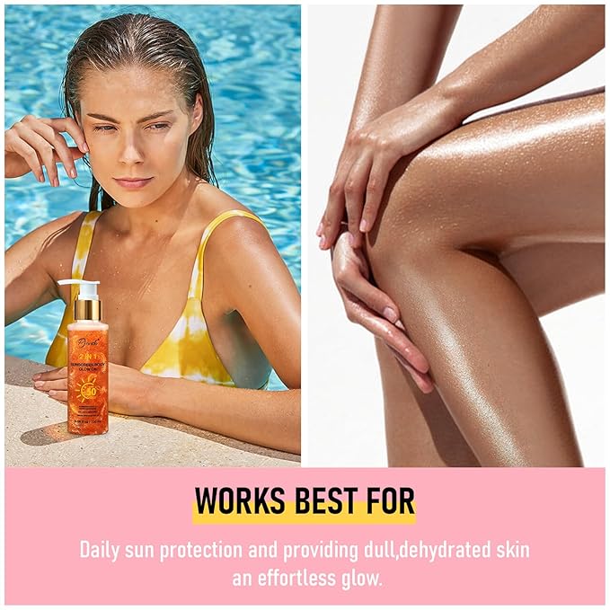 Sunscreen Body Glow Oil, Broad Spectrum SPF 50, Sun Shield, Lightweight Shimmering Gel Texture Absorbs Quickly, Non Sticky, Glowing Results, Rose Gold 4.06 fl oz