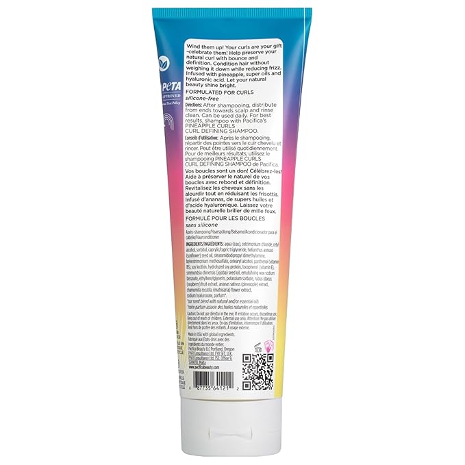 Pacifica Beauty, Pineapple Curls Defining Natural Conditioner, For Curly, Coily and Textured Hair Types, Pineapple Scent, Sulfate & Silicone Free, 100% Vegan & Cruelty Free, (Pack of 2)
