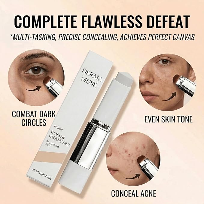 Korean Color Changing Foundation, 2 in 1 Color Changing Foundation Stick, Concealer Foundation Sticks for Dewy Skin, Dual-Ended with Detachable Brush, Natural (2PCS)
