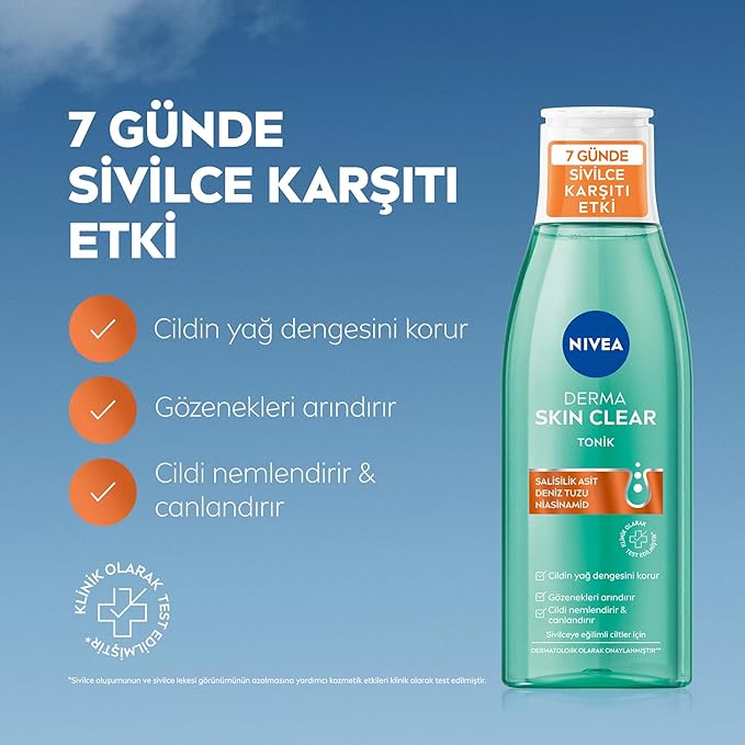 NIVEA Derma Skin Clear Clarifying Facial Toner for Imperfection-Prone Skin, 200 ml Lightweight Daily Toner with Niacinamide and Salicylic Acid, Helps Refresh, Balance, and Prepare Skin