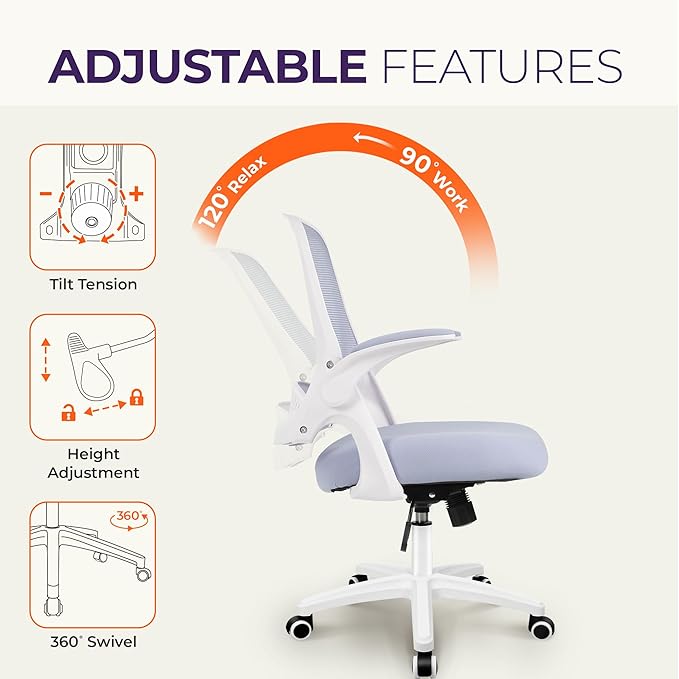 NEO Chair Office Desk Computer Gaming Ergonomic Chair with Lumbar Back Support Adjustable Height Swivel Wheels Flip-up Arms Mesh Chair for Home or Office (Purple)