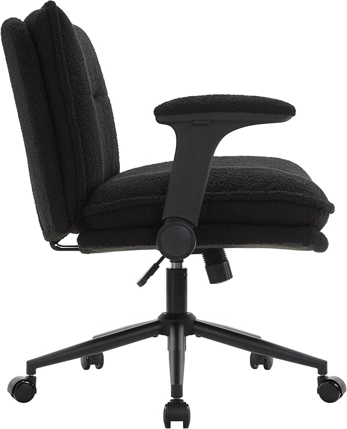 Criss Cross Legged Office Chair with Wheels and Flip-Up Arms, Ergonomic Wide Seat Desk Chair with Thick Padded, Height Adjustable Criss Cross Chairs for Home Office, Bedroom,Apartment,Vanity,Black