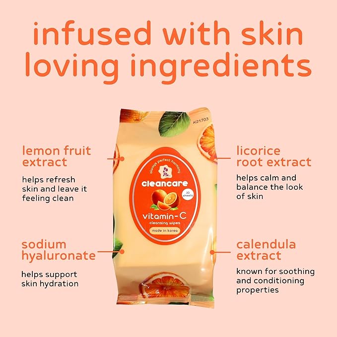 PB & JAY Cleancare Cleansing Wipes – 30 Count – Makeup Remover for Revitalized, Even-Looking Skin – Hydrating Korean Face Wipes for Sensitive Skin (Vitamin C)