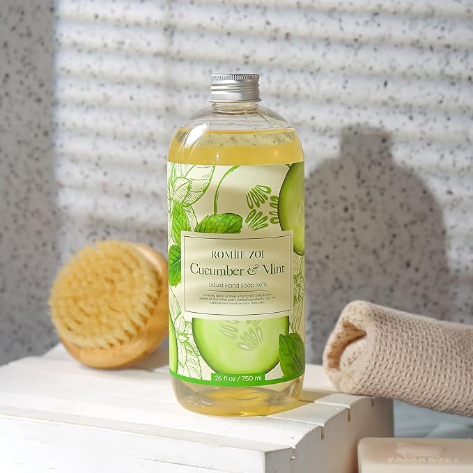 ROMIIE ZOI Liquid Hand Soap Refill, Cucumber & Mint, Gentle & Moisturizing Formula, 750 ML/ 26 FL OZ