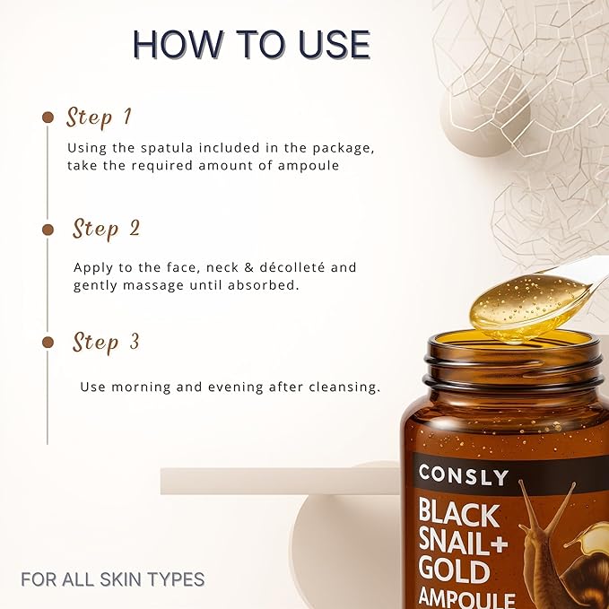 Black Snail & Gold All-in-One Ampoule – Nourishing Gel Serum, 3-in-1 Toner Essence Serum, Snail Mucin Facial Serum for Firm-Looking Skin, Face & Neck, 250 ml / 8.45 fl oz