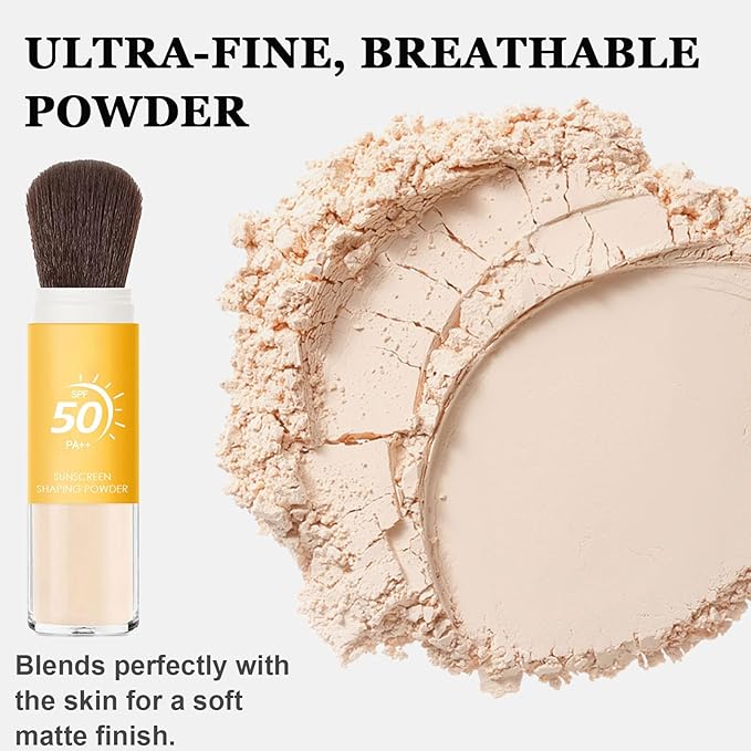 Mineral Sunscreen Setting Powder SPF 50, Sunscreen Powder for Face & Scalp, TranslucentSunscreenPowder with Brush, Oil Control Natural Matte Finish LoosePowder, Lasting Lightweight Breathable