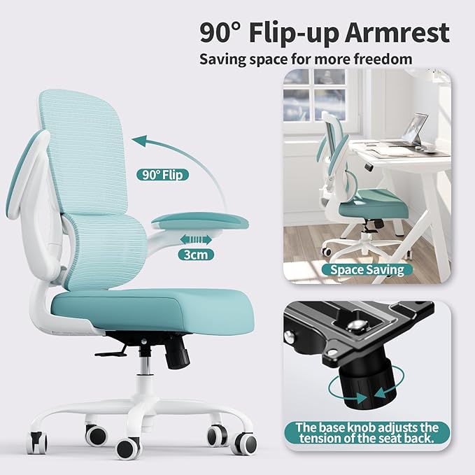 TRALT Office Chair - Ergonomic Desk Chair with Adjustable Lumbar Support, Mesh Computer Chair, Executive Chairs for Home Office Comfortable Lumbar Support (Mint Green)