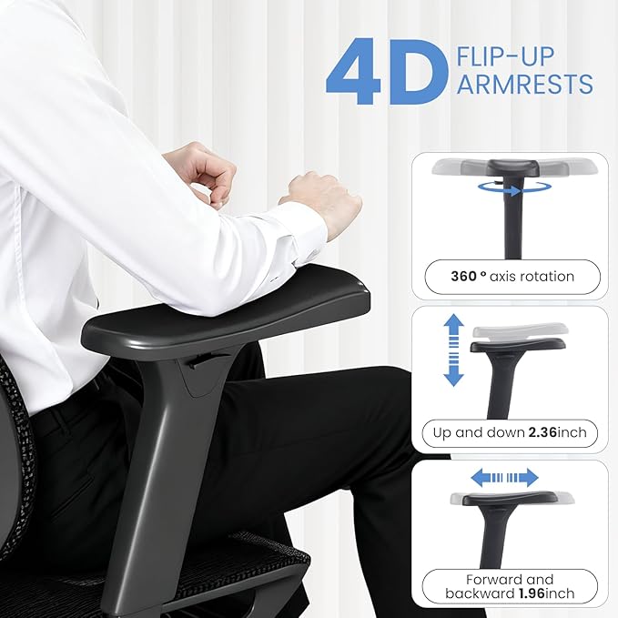 MOJAY Ergonomic Office Chair with Footrest, Big and Tall Desk Chair with Lumbar Support, High Back Home Desk Chair for Long Desk Work, Swivel Rolling Computer Seating with 4D Armrest for Home Office