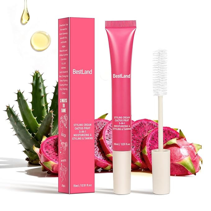 Hair Cactus Fruit 3-in-1 Styling Gels Cream & Taming Wand – Smooth Flyaways, Control Frizz & Define Curls | Lightweight Non-Greasy Formula, Precision Brush, Vegan & Citrus Scent Hair Care (Pack of 1)