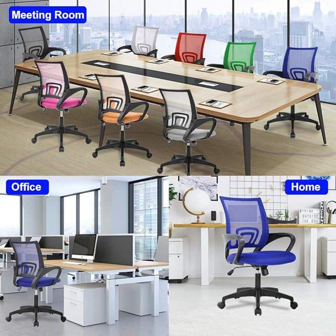 BestOffice | Ergonomic Office Chair | Mid-Back Swivel Desk Chair | Breathable Backrest & Lumbar Support | Adjustable Height | Sponge Seat | Rolling Wheels | Blue | for Adults & Women