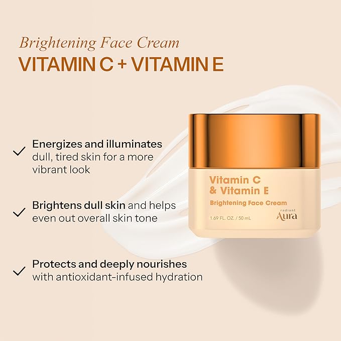 Vitamin C & Vitamin E Face Moisturizer – Dermatologist Tested, Anti Aging Korean Skin Care – Hydrating Cream For Smoother Youthful Looking Skin – Vegan, Clean Beauty – Pack of 2