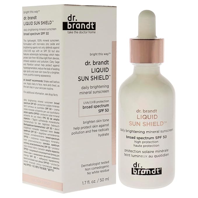 Dr. Brandt Liquid Sun Shield. SPF 50 UVA/UVB Mineral Face Sunscreen. HEV/Blue Light, Infrared and Pollution Protection. Non-Nano Zinc Oxide, Reef-Safe (1.7 fl oz)