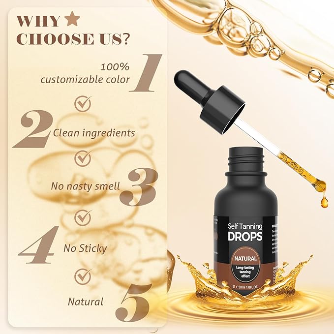 Self Tanning Drops, Sunless Bronzing Tanner for Face & Body, Moisturizing Tanner for All Skin Types and Tones, Natural Sun-Kissed | Bronzer Glow, 1 Fl Oz