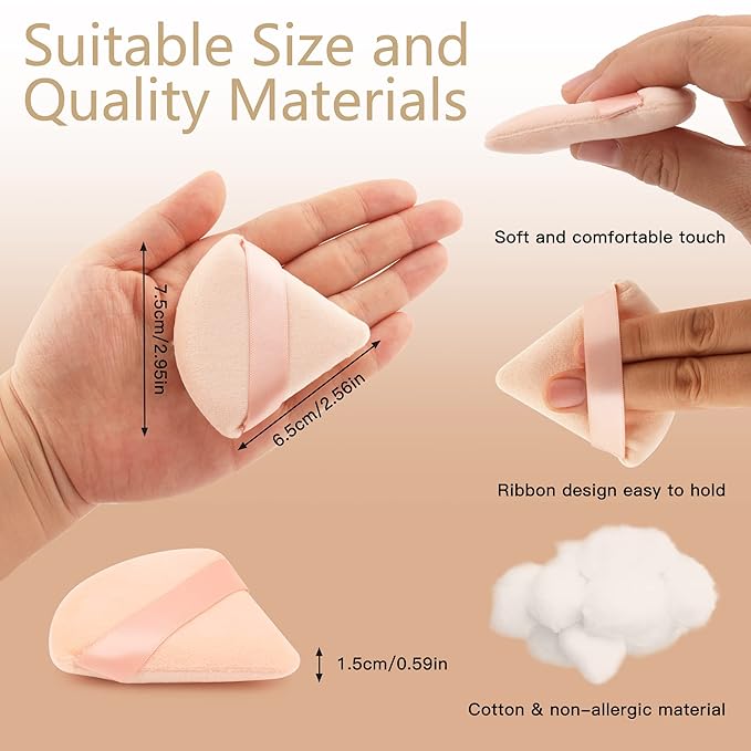 2 Pcs EVAOUXIU Triangle Powder Puff for Face Powder, Soft Plush Setting Powder Puff, Velour Cosmetic Foundation Blender Sponge Beauty Makeup Tools (Black&Nude)